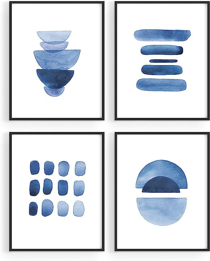 Abstract Blue Wall Art Prints - by Haus and Hues | Set of 4 Abstract Art Blue Wall Decor for Livi... | Amazon (US)