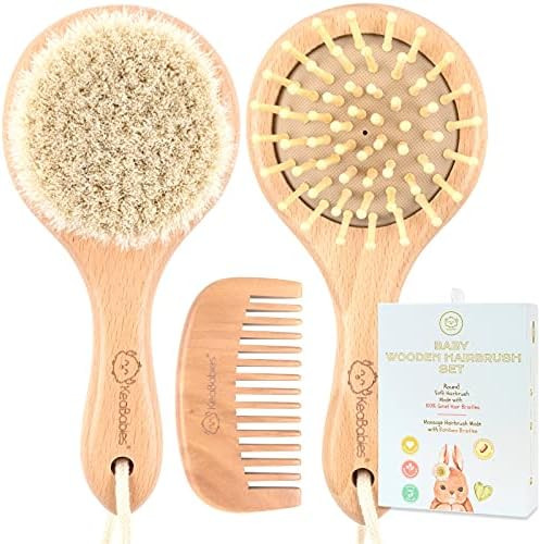 Baby Hair Brush - Natural Wooden Cradle Cap Brush with Soft Goat Bristle - Baby Brush Set for New... | Amazon (US)