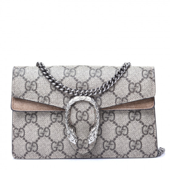 GUCCI GG Supreme Monogram Super Mini Dionysus Bag Taupe | Fashionphile