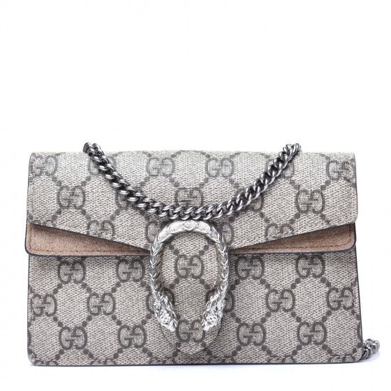 GUCCI GG Supreme Monogram Super Mini Dionysus Bag Taupe | Fashionphile