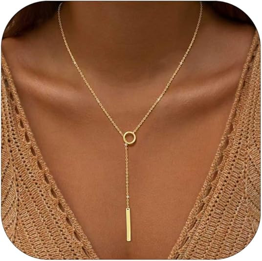 Mothers Day Gifts - Lariat Necklace for Women, Dainty 14K Gold/Silver Plated Long Necklaces for W... | Amazon (US)