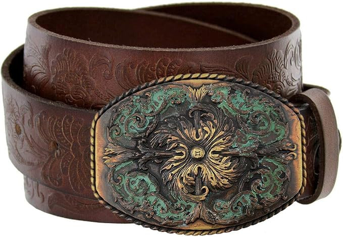 Women's Western Tooled Full Grain Leather Jean Belt Black Brown 1.5" (38mm) Wide | Amazon (US)
