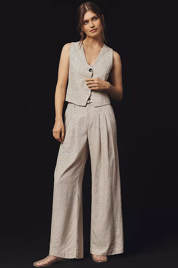 Maeve Linen High-Rise Wide-Leg Dot Trousers | Anthropologie (US)