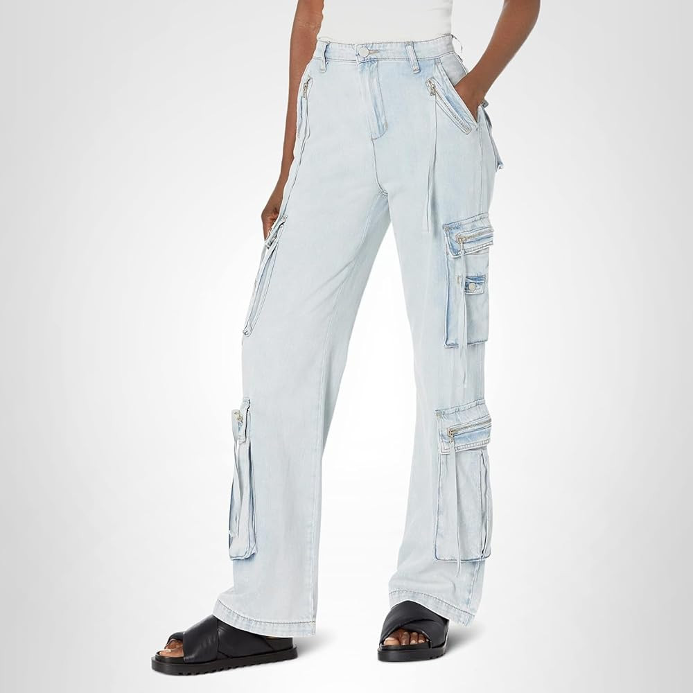 [BLANKNYC] Womens Luxury Clothing Oversized Cargo Pocket Rib Cage Tencel Denim Cargo Pant, Comfor... | Amazon (US)