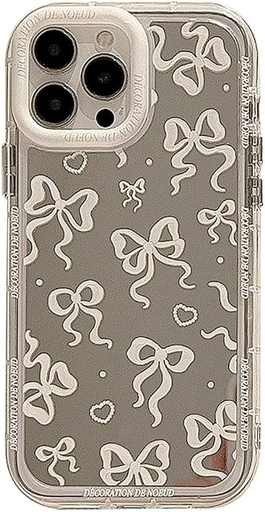 FLIRACON Love Heart Bow Plating Mirror Soft Phone Case Compatible with iPhone Case (Silver,iPhone... | Amazon (US)