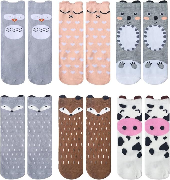 Fasker 6 Pairs Unisex Baby Girls Socks Knee High Socks Animal Baby Stockings | Amazon (US)