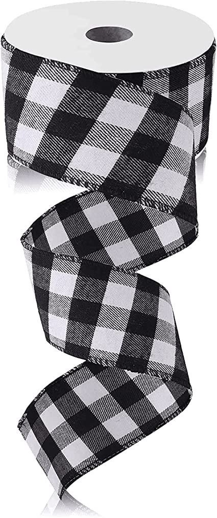 2.5" Width Black and White Plaid Check Wired Edge Ribbon for Xmas , Home Decor,DIY Gift Wrapping,... | Amazon (US)