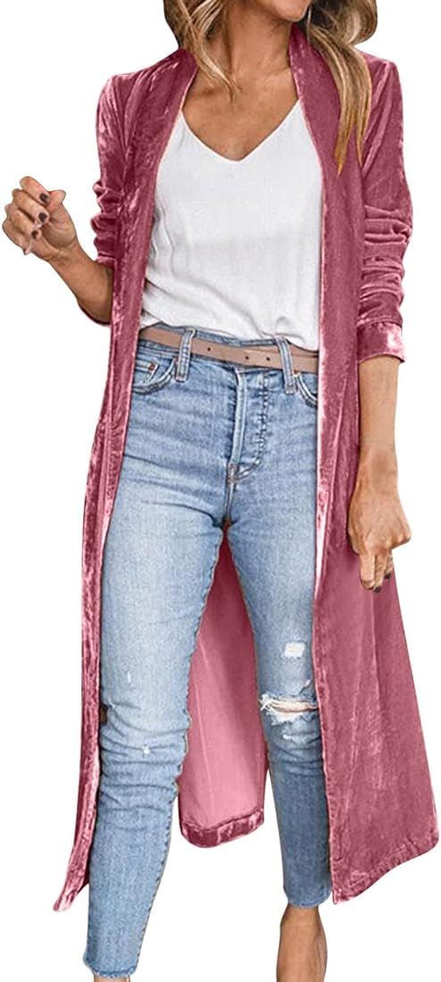 Women Fashion Casual Coat Velvet Loose Elastic Coat Long Outwear Coat Long Cardigan with Pockets for | Amazon (US)