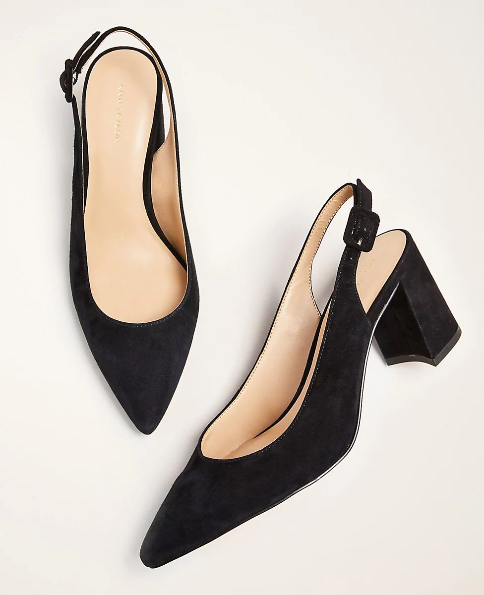 Brielle Suede Block Heel Slingback Pumps | Ann Taylor (US)