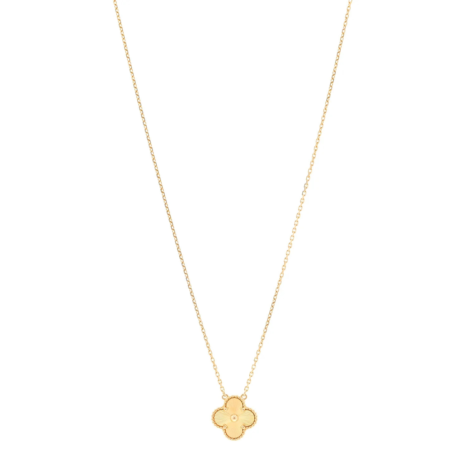 18K Yellow Gold Guilloche Vintage Alhambra Pendant Necklace | FASHIONPHILE (US)