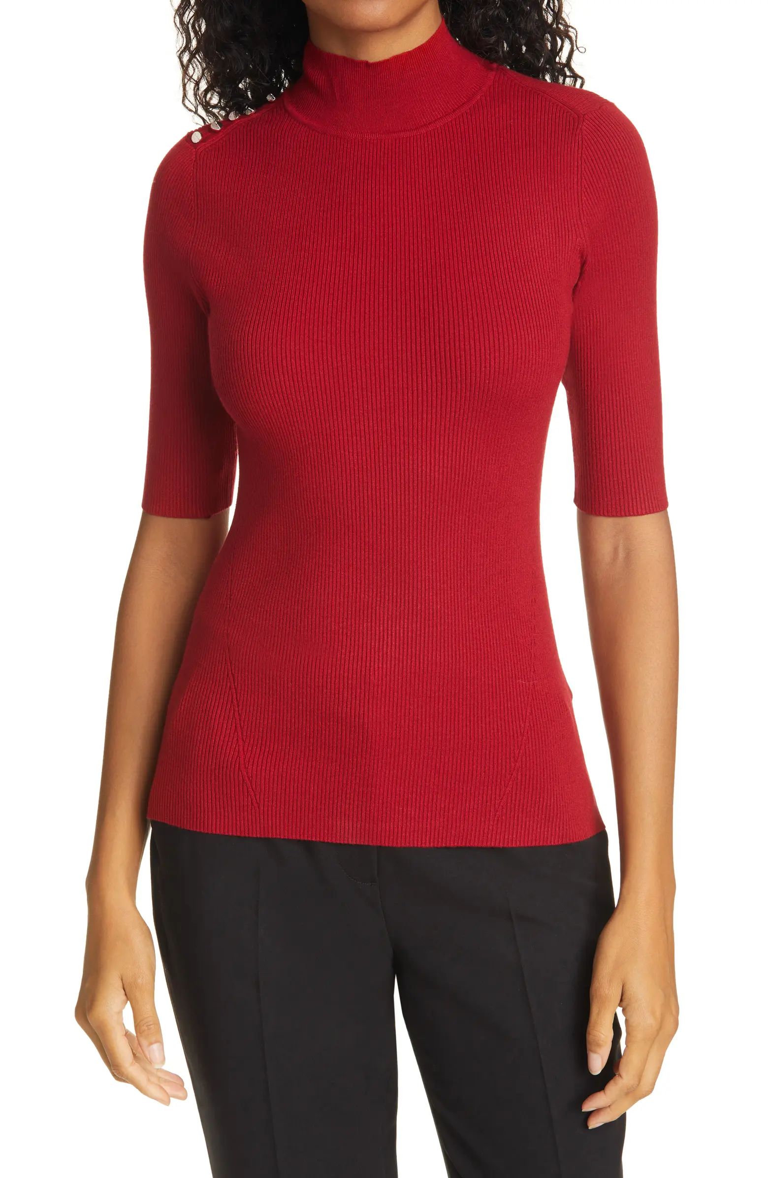 Tansiey Button Detail Ribbed Mock Neck Sweater | Nordstrom Rack