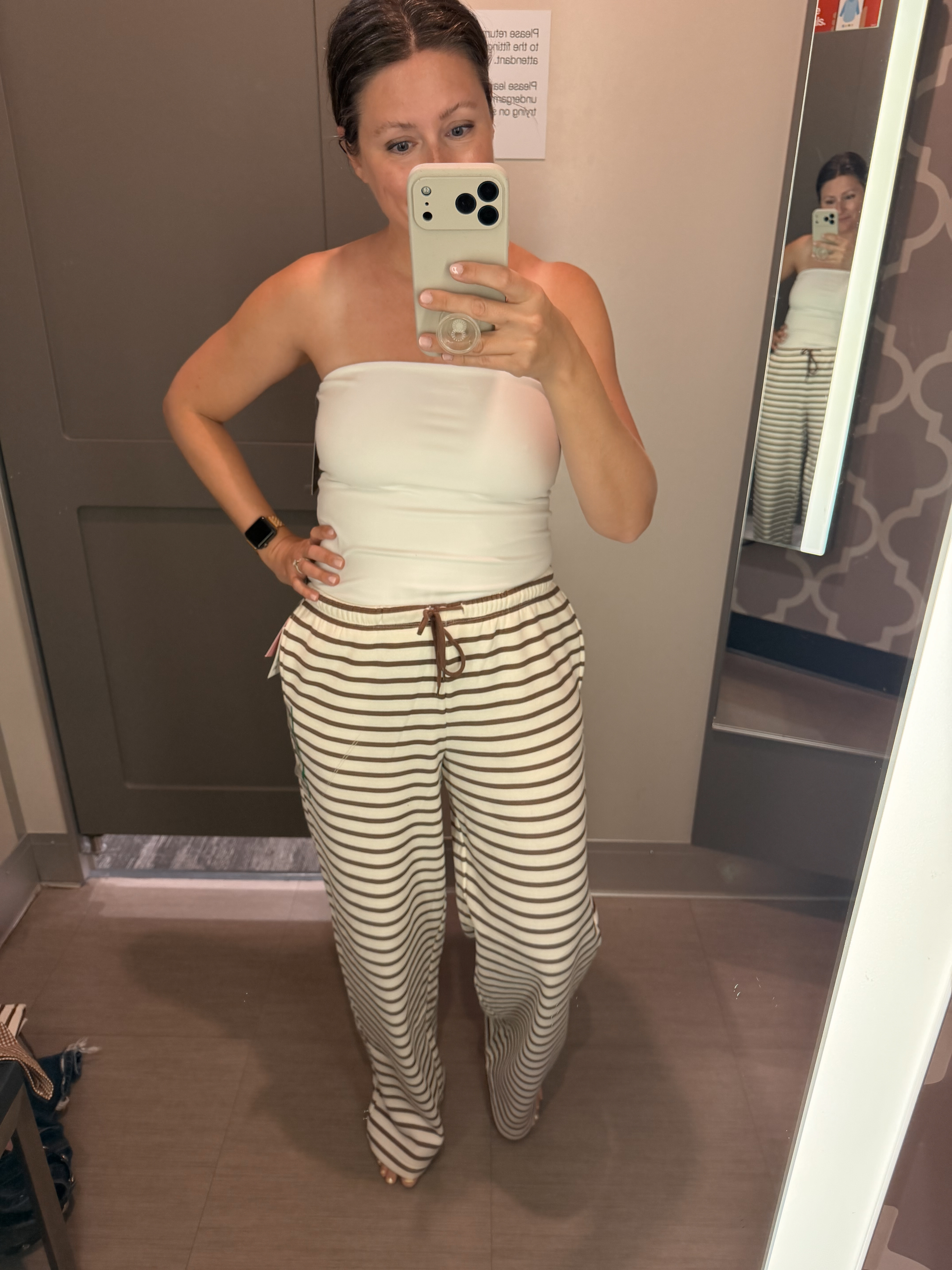 This outfit is one of those easy, throw-on looks that still feels so put together. The butter soft tube top (I’m wearing an XS) is from Target’s ButterBliss line and genuinely feels like a dupe for Aritzia’s butter fabric—super soft, stretchy, and actually holds you in without slipping. It’s a fitted, mid-length style in a recycled poly-spandex blend, so it’s comfortable enough to wear all day but still looks polished.

Then these striped pull-on sweatpants are the perfect balance of relaxed and elevated (I'm wearing a medium). The wide-leg fit and drawstring waist make them super comfortable, but the neutral stripe keeps them looking chic and intentional. This is exactly the kind of outfit I reach for when I want to look styled without trying—errands, travel days, or just an easy summer outfit that still feels put together.

Such a good Target fashion combo that gives that effortless, minimalist vibe for way less. Linked both here. 

 #LTKootd #LTKmomlife #LTKMidsize
