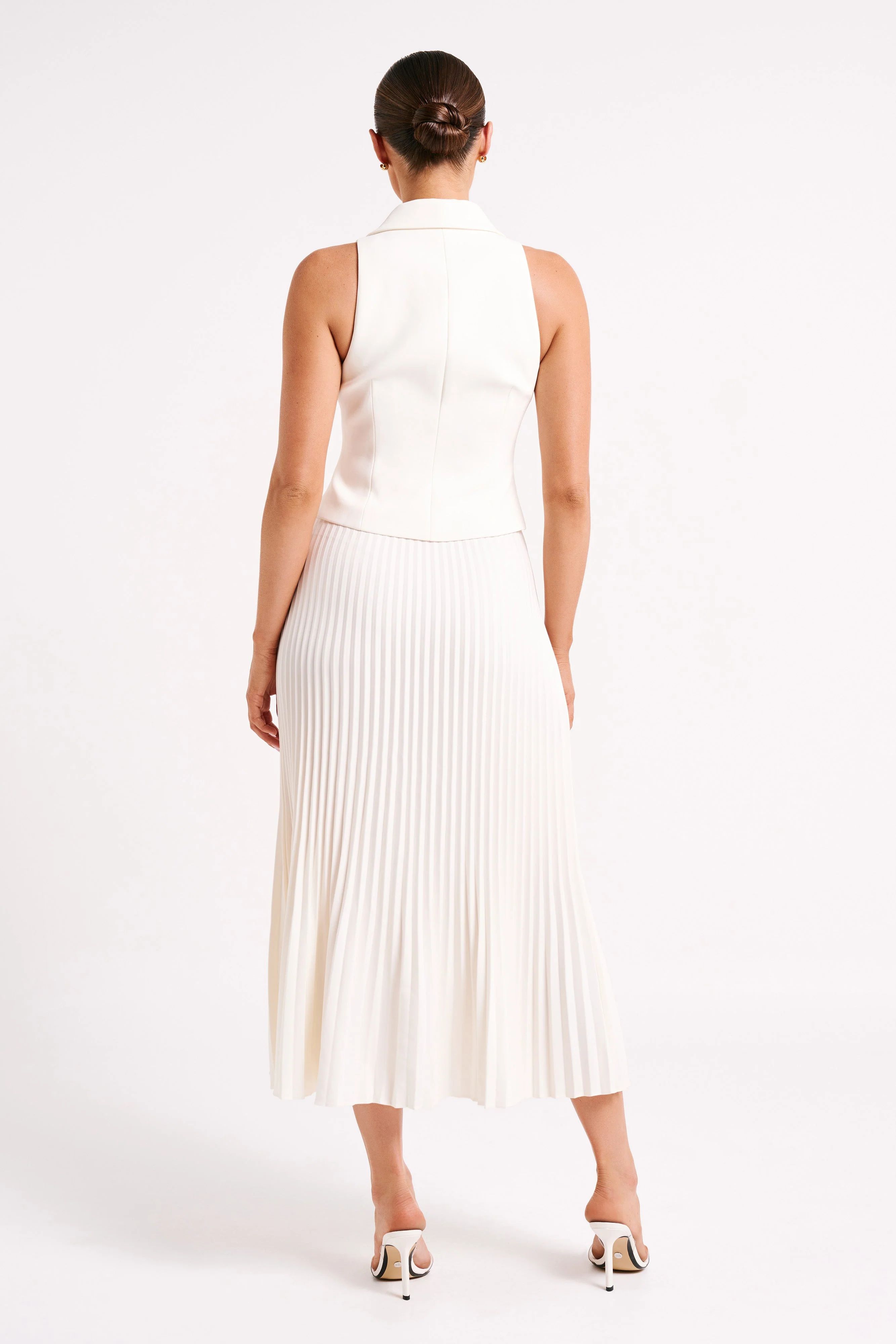 Twyla Pleated Suiting Maxi Skirt - Ivory | MESHKI US