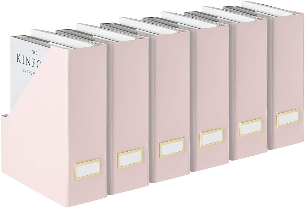 BLU MONACO Set of 6 Foldable Pink Cute Magazine Holders with Gold Label Holders - Stylish Magazin... | Amazon (US)