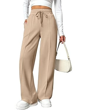 PINSPARK Wide Leg Sweatpants Women High Waisted Baggy Sweat Pants Elastic Elevated Seams Loose Ac... | Amazon (US)