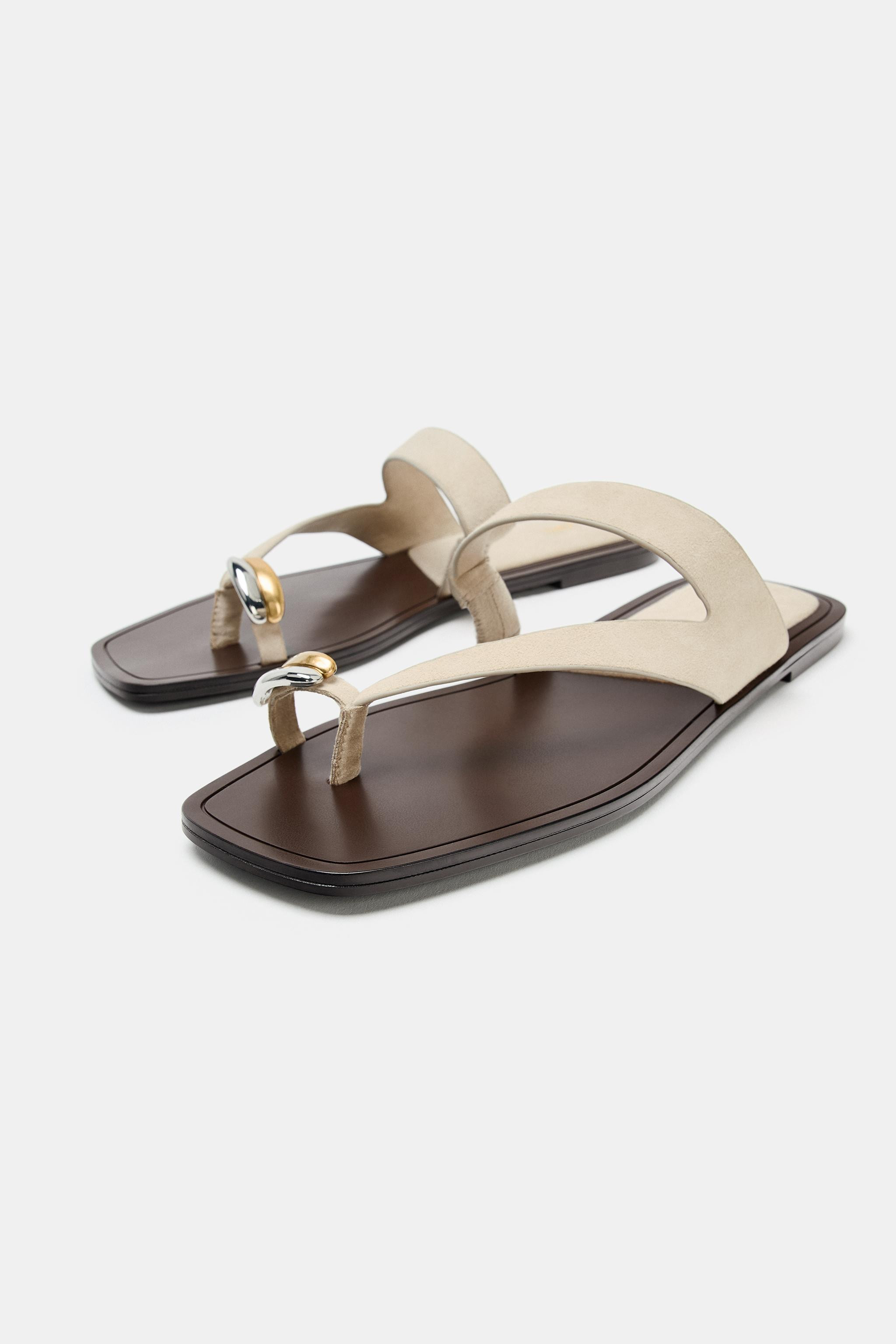 LEATHER SANDALS WITH METAL DETAIL | Zara Canada