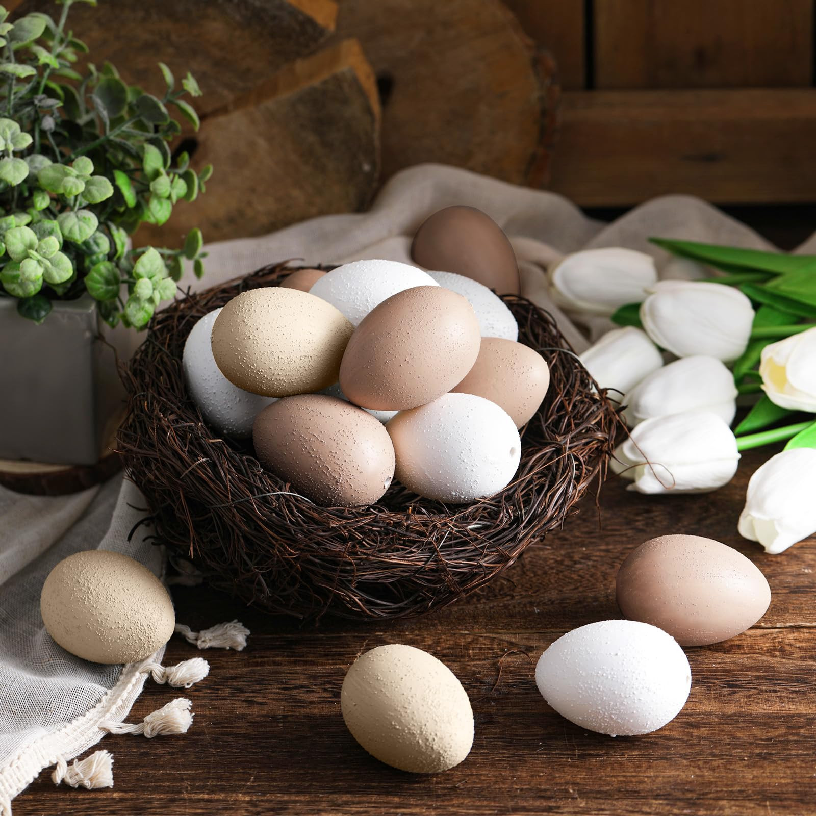 24 Pcs Easter Speckled Eggs Textured Plastic Eggs Neutral Easter Decor Pastel Fake Chicken Eggs E... | Amazon (US)