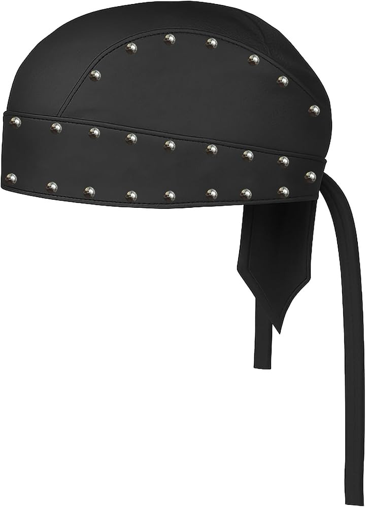 Sheep Leather Skull caps in Black Sweat Head Wraps Studded Skull Cap Bandana Style in Real Do Du ... | Amazon (US)