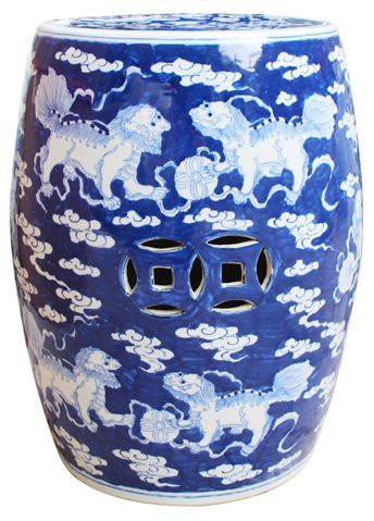 Fasano Garden Stool, Blue/White | One Kings Lane