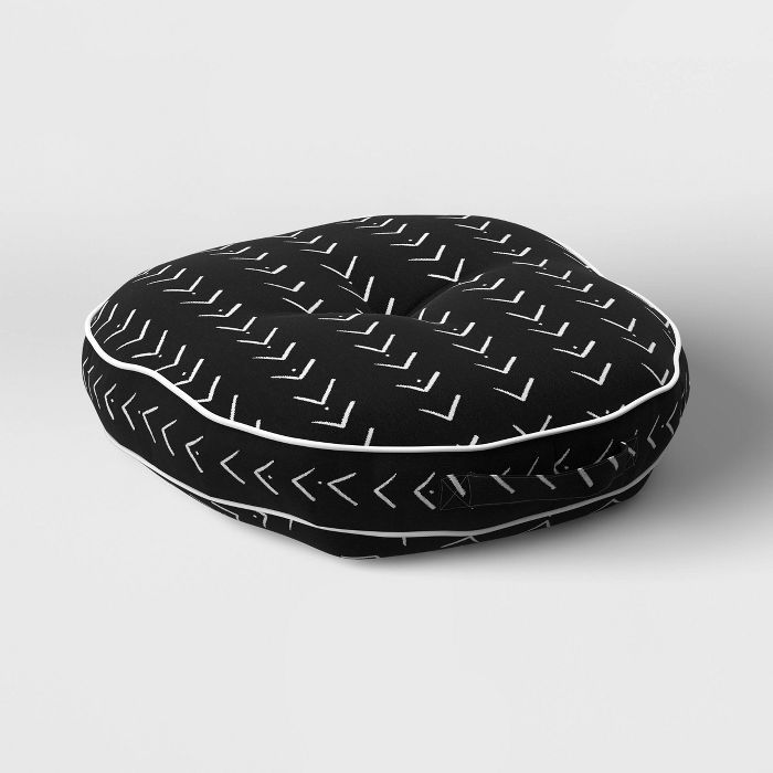 Vee Stripe Rounded Outdoor Floor Cushion DuraSeason Fabric™ Black - Opalhouse™ | Target