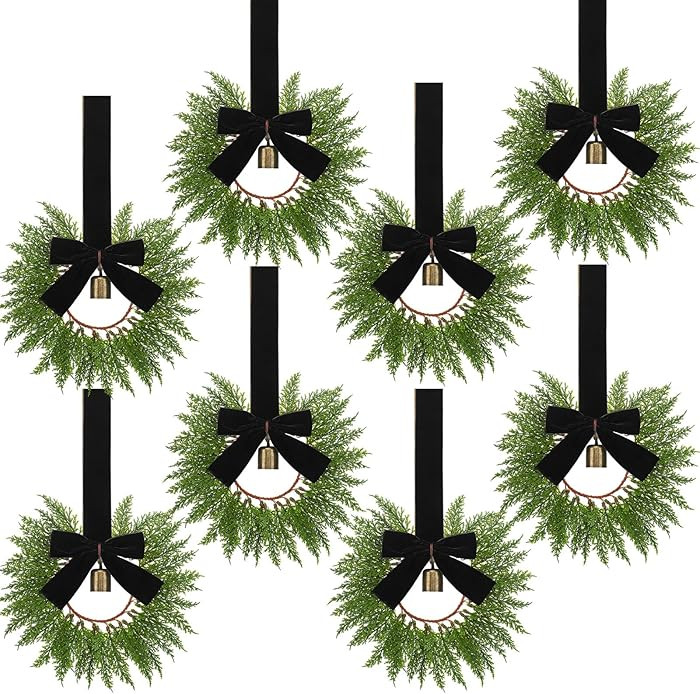 Dingion 8 Pcs 9.8" Small Christmas Cabinets Wreaths Mini Wreaths for Kitchen Window Chair Backs w... | Amazon (US)