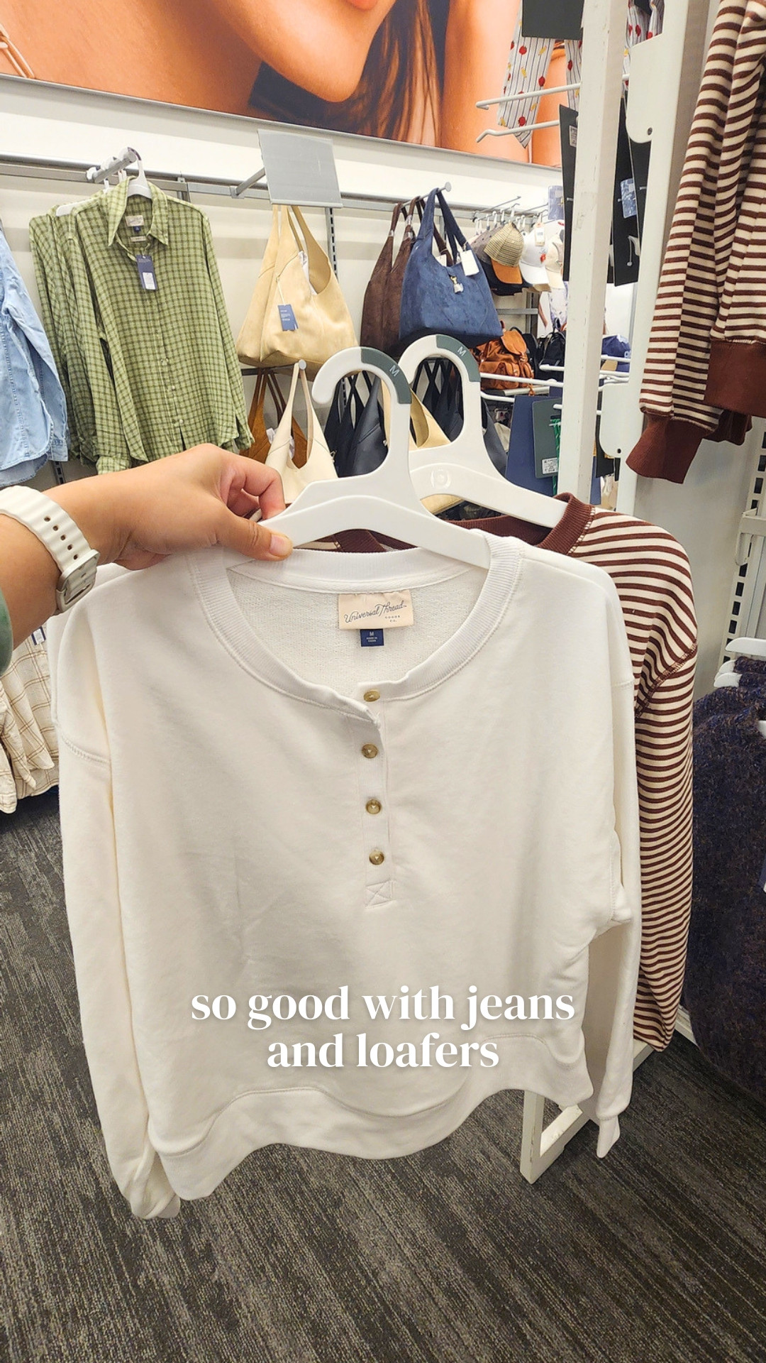 clearance alert (online) cotton blend henley in cream and striped - 90s vibe perfect with jeans and loafers for fall. 

 #LTKootd #LTKSeasonal #LTKOver40