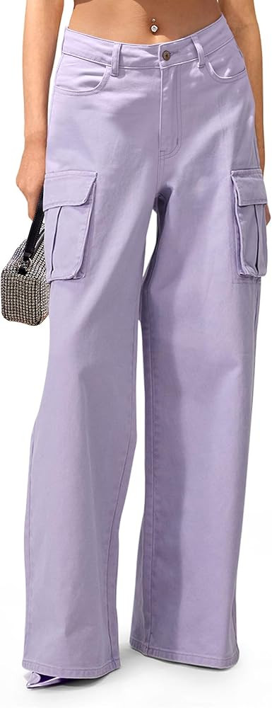 Womens Cargo Jeans High Waisted Wide Leg Baggy Denim Cargo Pants Flap Pocket Y2K Streetwear Casua... | Amazon (US)