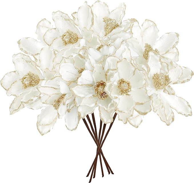 Sggvecsy 10Pcs Christmas Glitter Flowers Christmas Tree Ornaments Artificial Poinsettia Flower Ve... | Amazon (US)