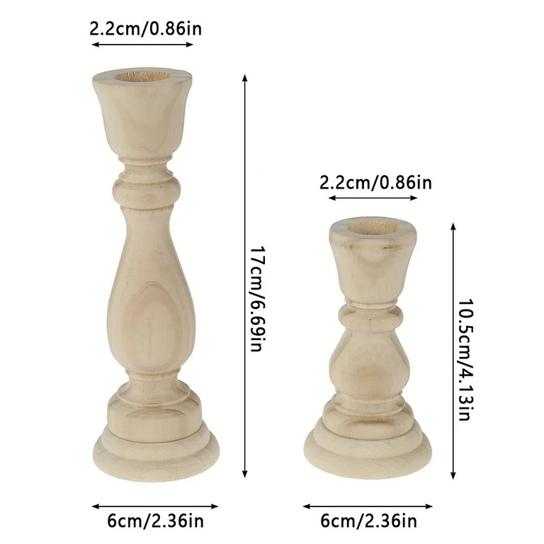 Wood Candlestick Holders, Set of 2 Retro Unpainted Wood Classic Craft Candles Stick Holder Set We... | Walmart (US)