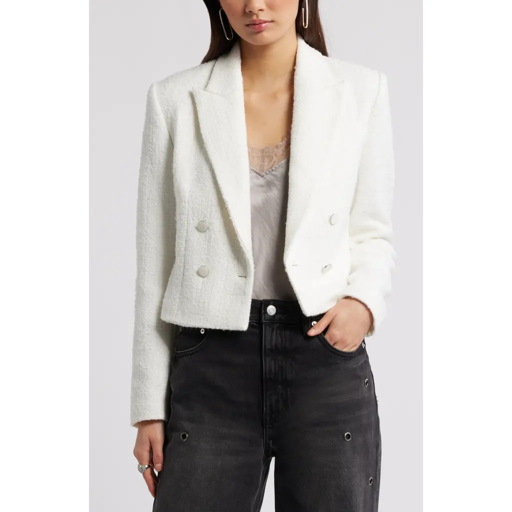 Open Edit Crop Double Breasted Tweed Blazer in Ivory at Nordstrom Rack, Size Medium | Nordstrom Rack