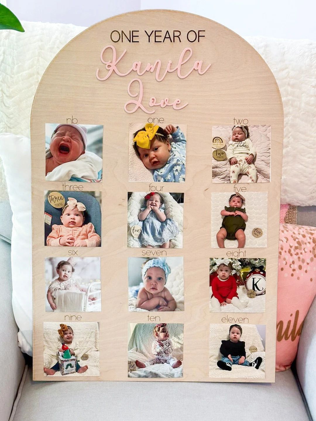 One Year Of, Baby Monthly Milestone Photos, First Birthday Picture Board, Wooden First Birthday D... | Etsy (US)