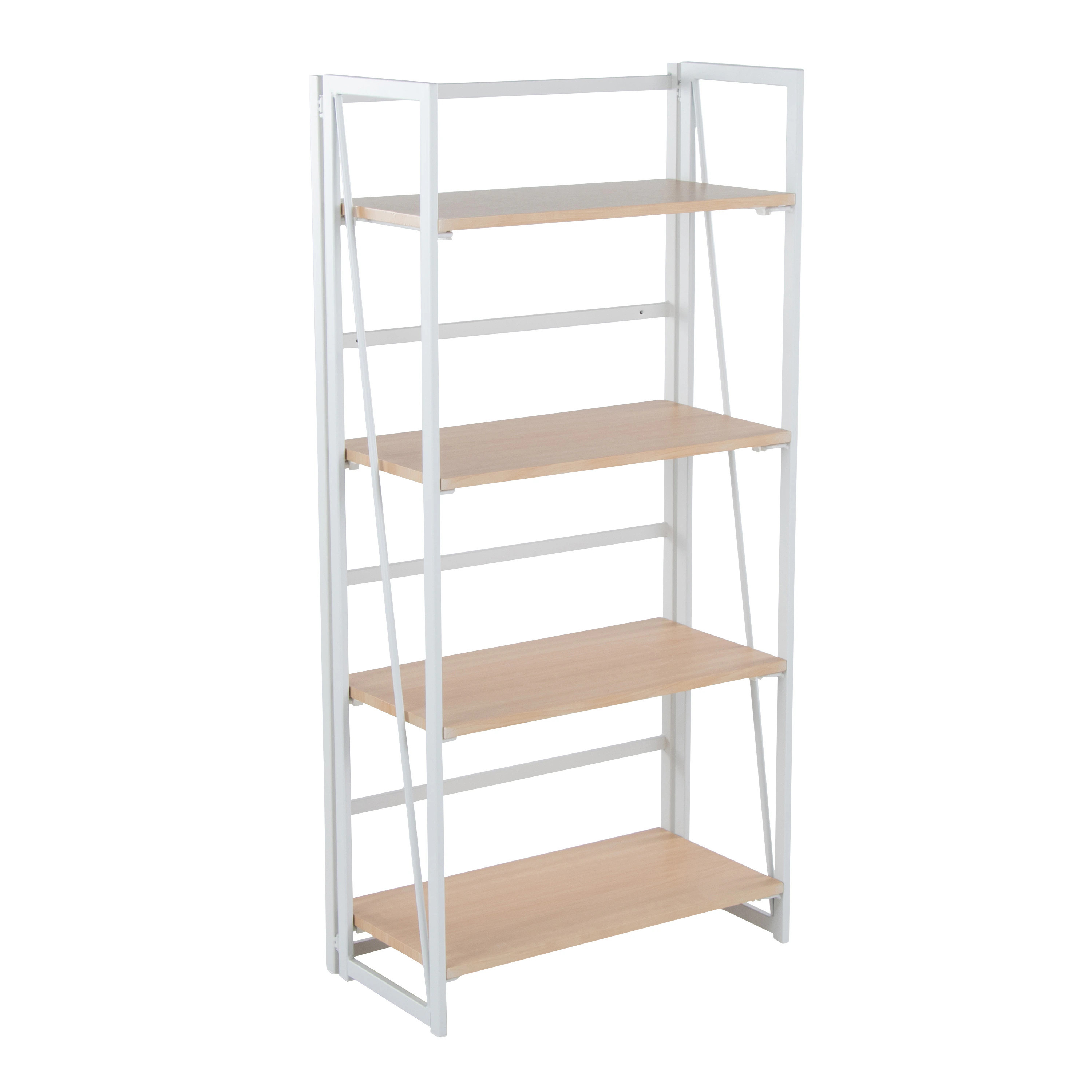 Blisstyle Contemporary Bookcase in White Painted Metal and Natural Wood Bookcase Book Shelf Weight Storage Racks and Shelving Shelves Decor for | Lowe's