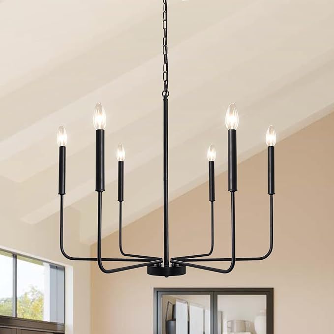 JDfeiFFF Black Chandelier Farmhouse Chandelier 6 Light Dining Room Light Fixture Adjustable Heigh... | Amazon (US)