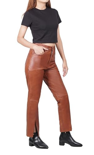 Decrum Lambskin Leather Bottoms Womens - Perfect Brown Leather Pants Women | [663628785] Brnda Cognac, XL | Amazon (US)