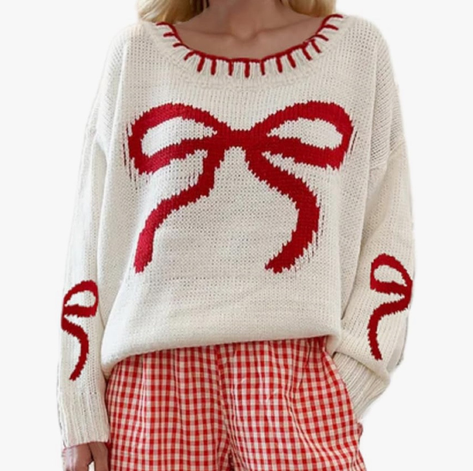 Women Y2K Bow Sweater Top Crew Neck Oversized Pullover Jumper Cute Print Long Sleeve Knit Sweater Streetwear

#LTKCyberWeek #LTKHoliday #LTKSeasonal