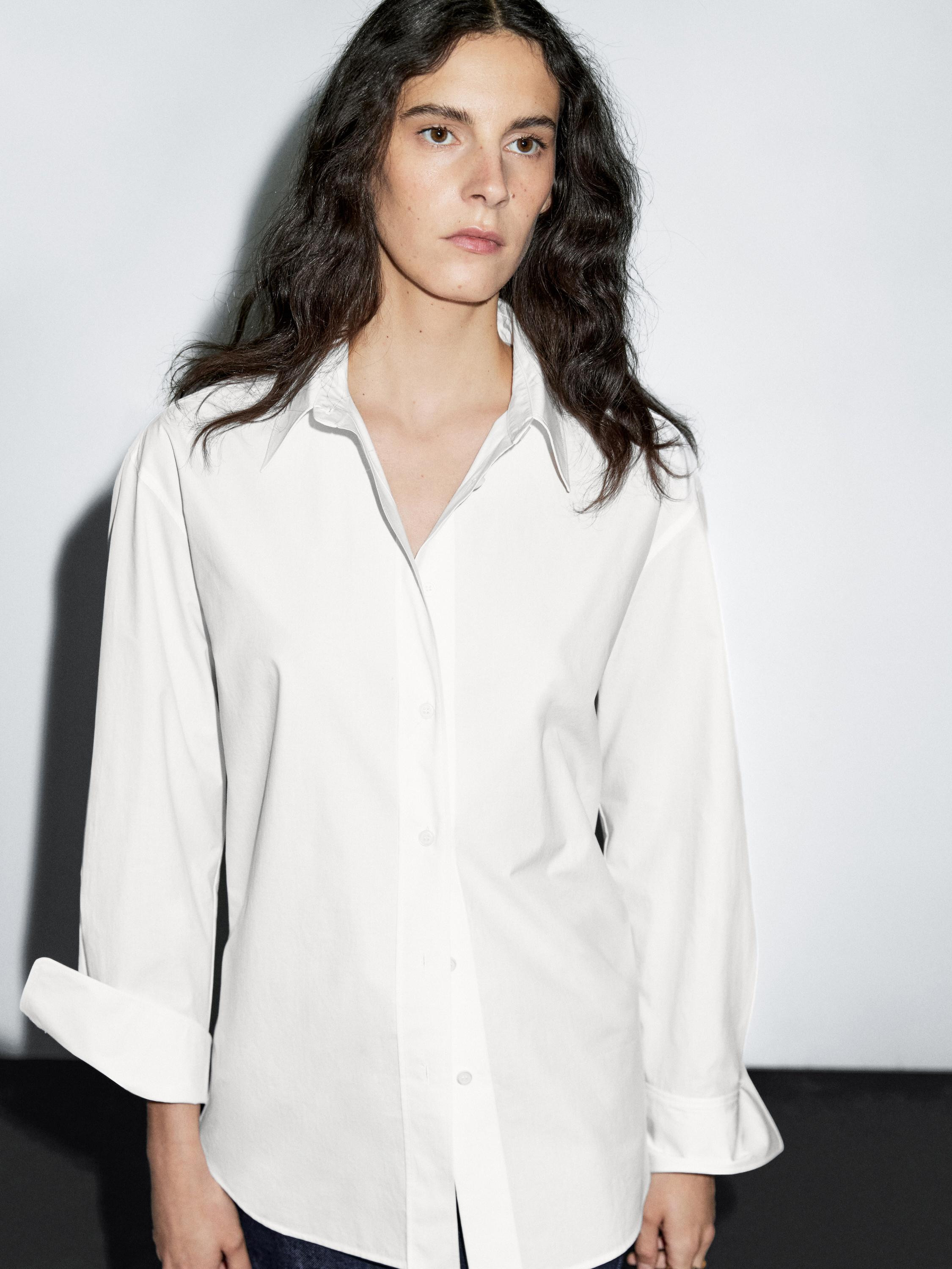 Long 100% cotton poplin shirt | Massimo Dutti US