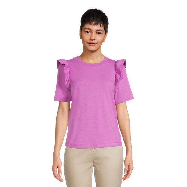 The Get Women’s Ruffle Trim T-Shirt - Walmart.com | Walmart (US)