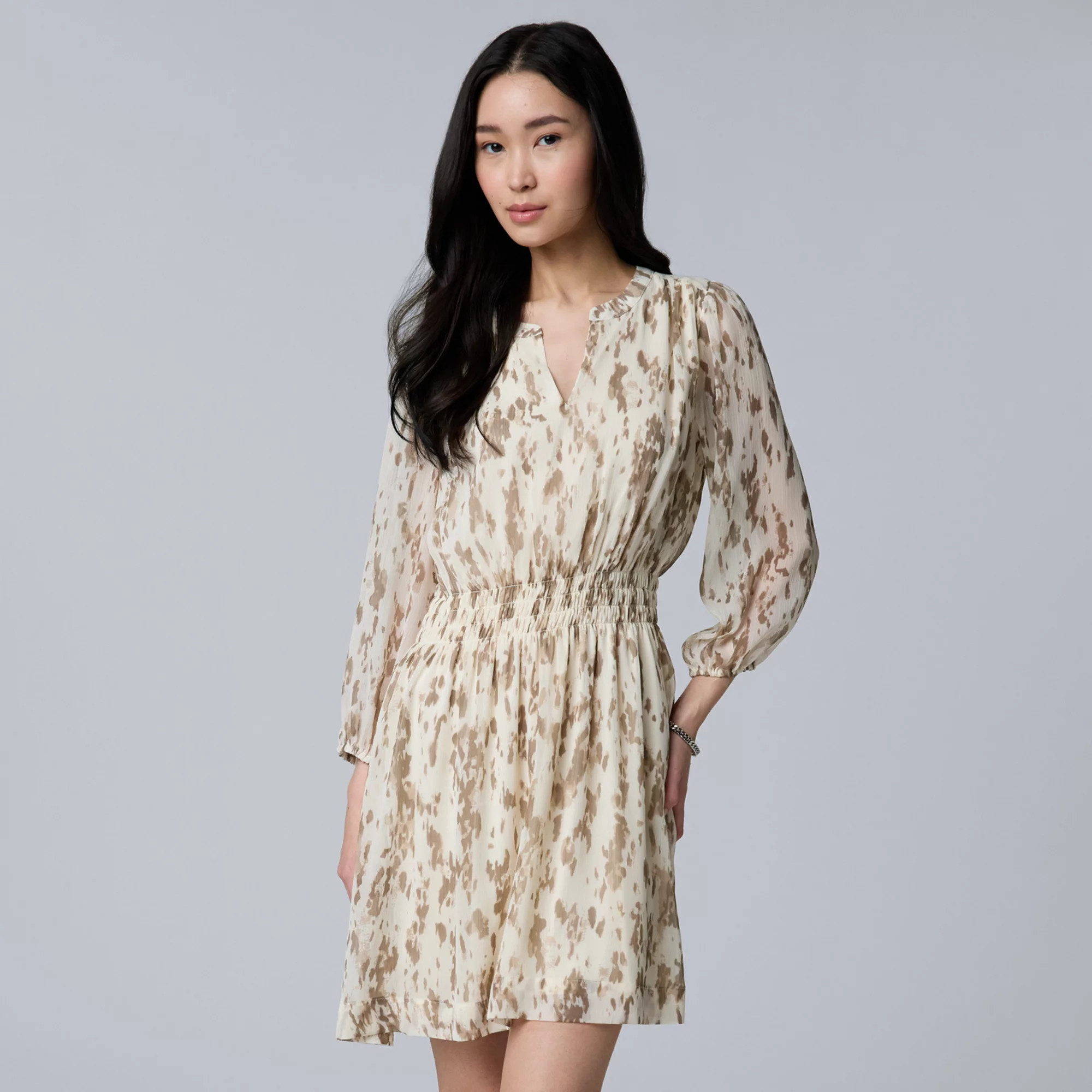 Women's Simply Vera Vera Wang Smocked Waist Short Dress, Size: Large, Spot Texture | Kohl's