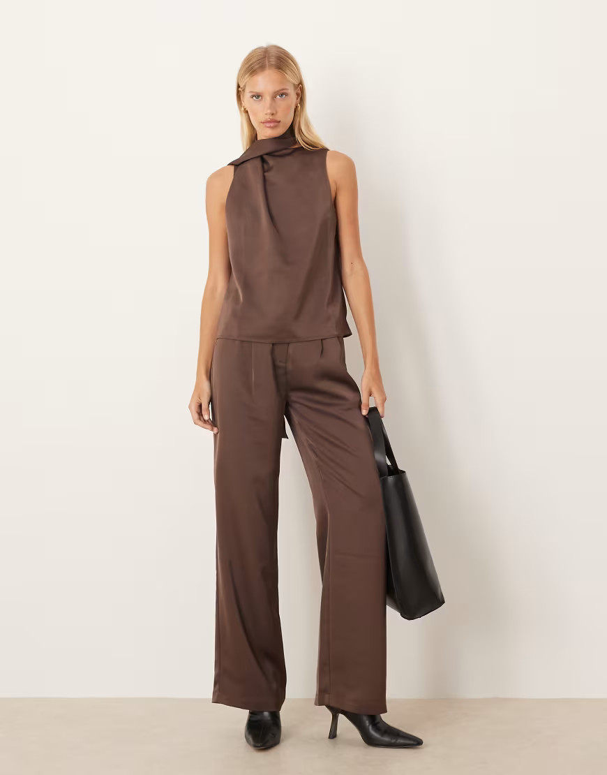 Pretty Lavish satin tailored trousers co-ord in chocolate brown | ASOS (Global)