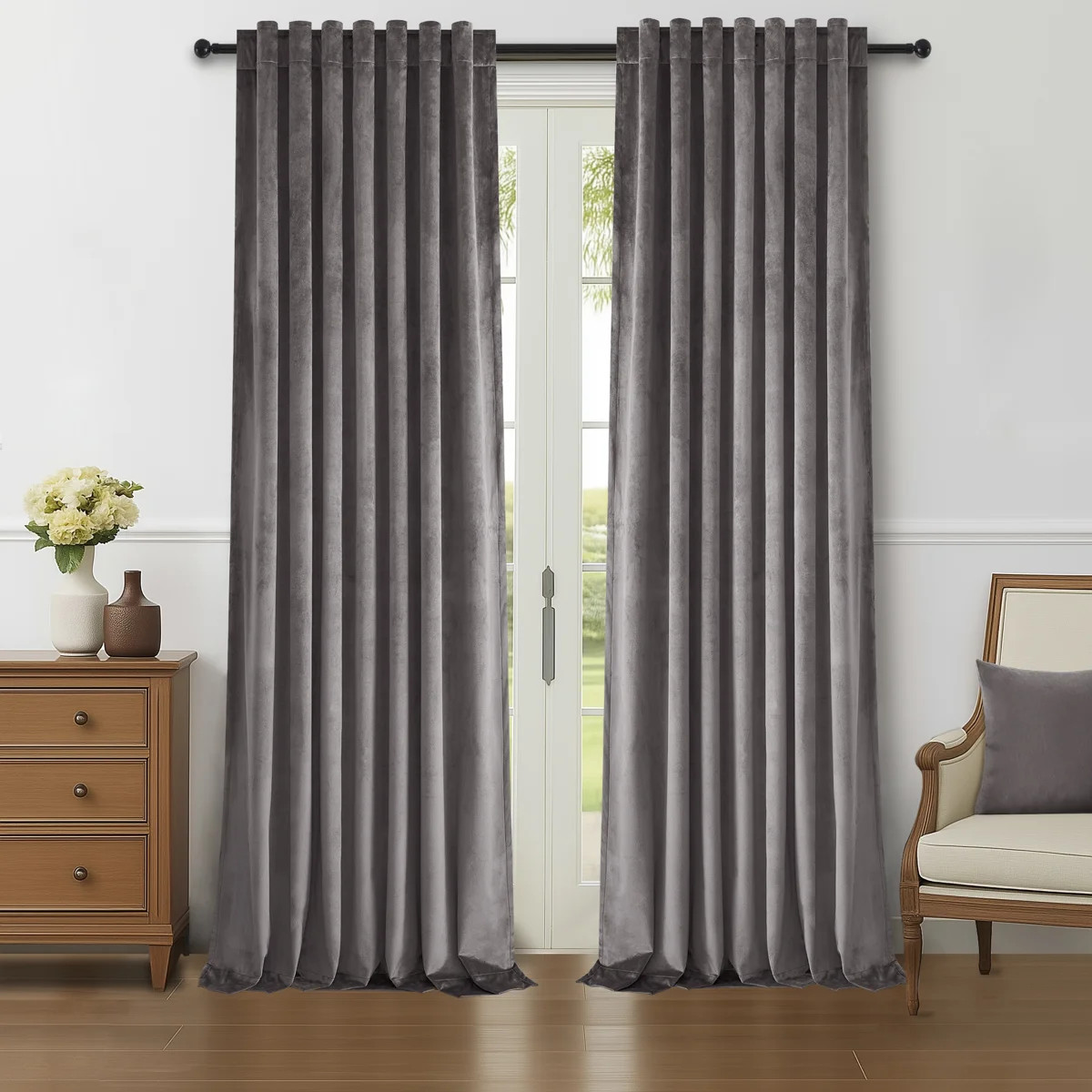 Ike Velvet 100% Blackout Curtains with Back Tab Hooks, Thermal Insulated Drapes (Set of 2) | Wayfair North America