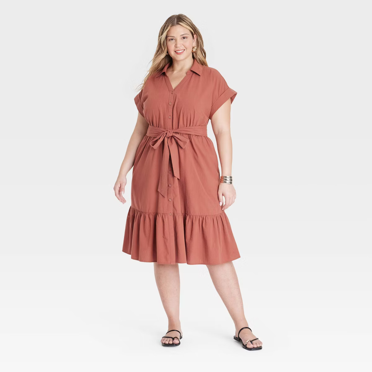 Women's Short Sleeve Tiered Midi Shirtdress - Ava & Viv™ | Target