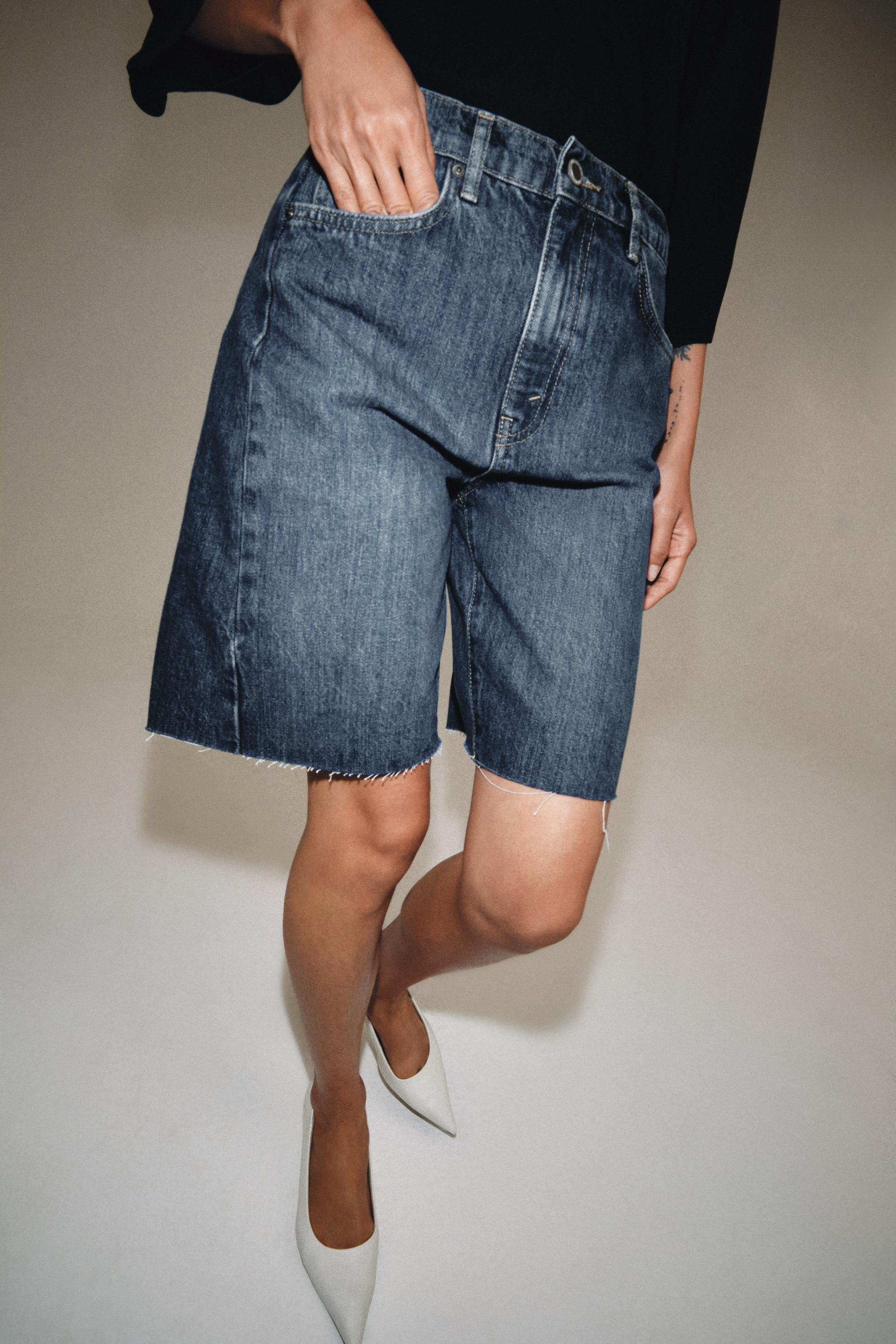 ZW COLLECTION RELAXED FIT MID-RISE DENIM SHORTS | Zara US
