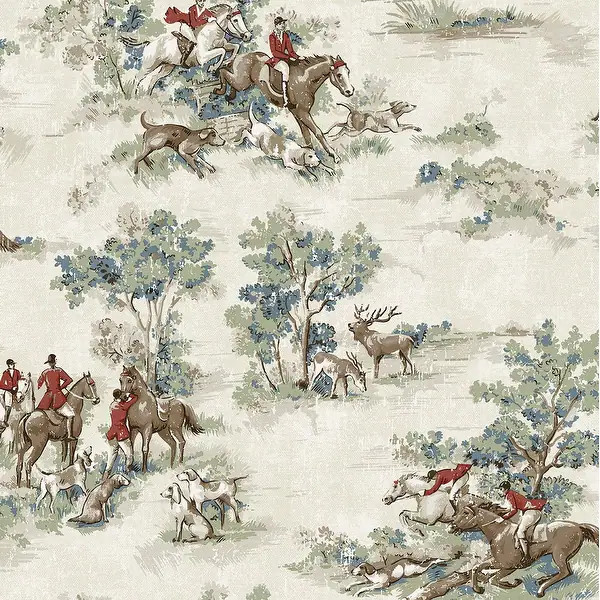 Harry & Grace Horse Race Peel and Stick Wallpaper - 20.5 in W x 18 ft. L - Bluestone & Garnet | Bed Bath & Beyond