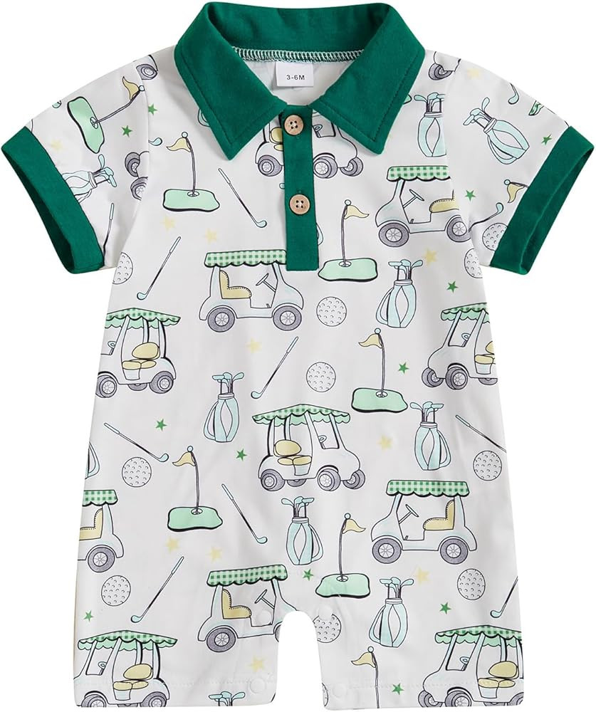 Newborn Baby Boy Golf Outfit Golf Cart Onesie Polo Shirt Romper Short Sleeve Jumpsuit Cute Infant... | Amazon (US)