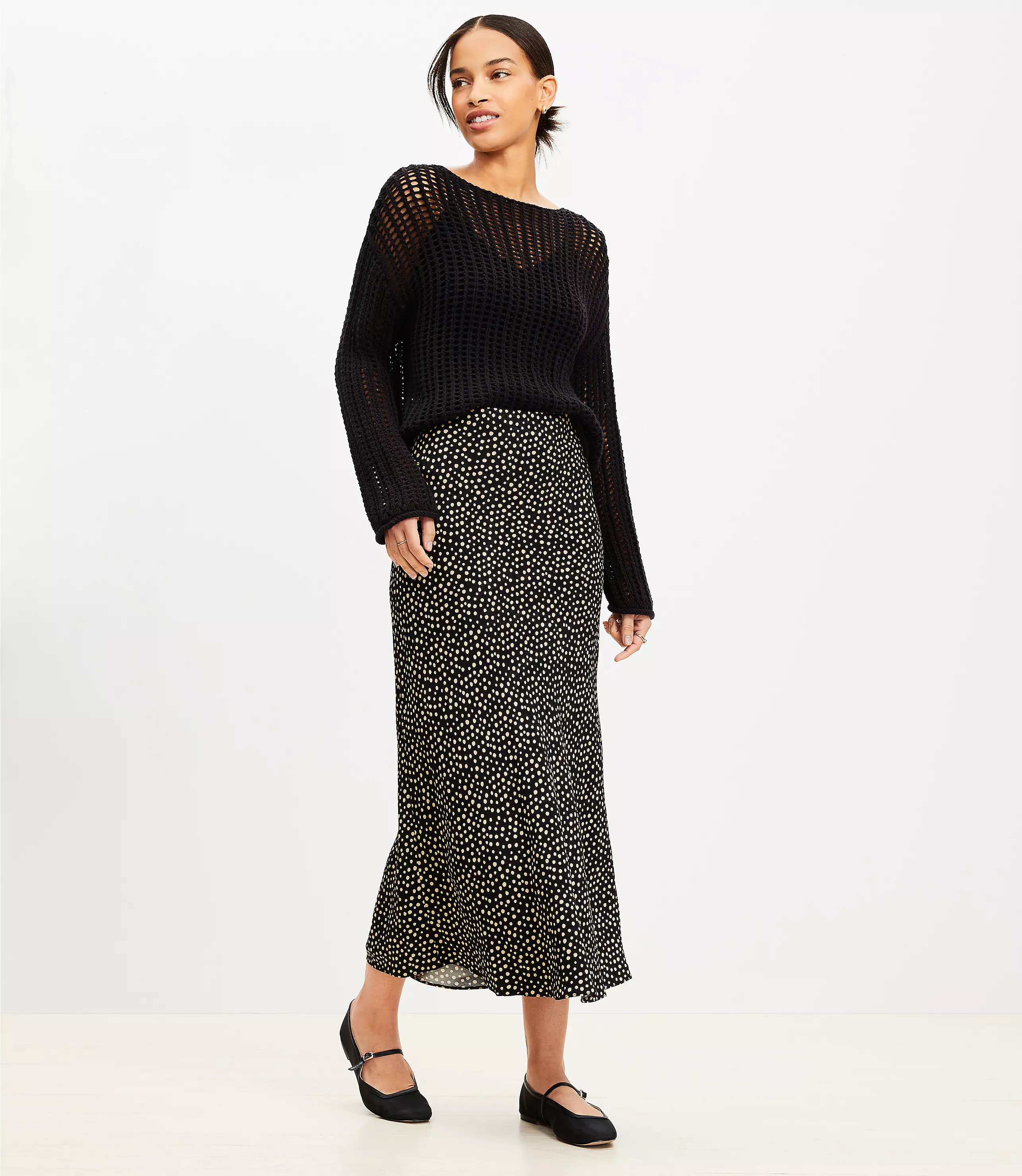 Dotted Jacquard Bias Midi Skirt | LOFT