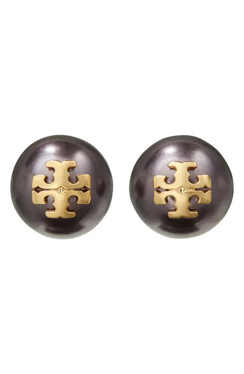 Tory Burch Moondance Pearl Stud Earrings in Tory Gold /Dark Purple at Nordstrom | Nordstrom