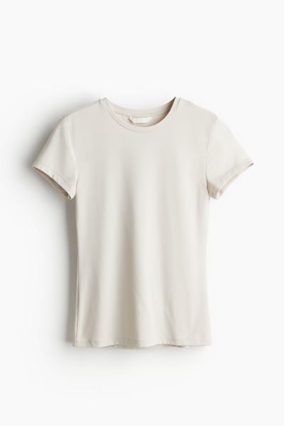 Fitted T-shirt - Round Neck - Short sleeve - Light beige - Ladies | H&M US | H&M (US + CA)