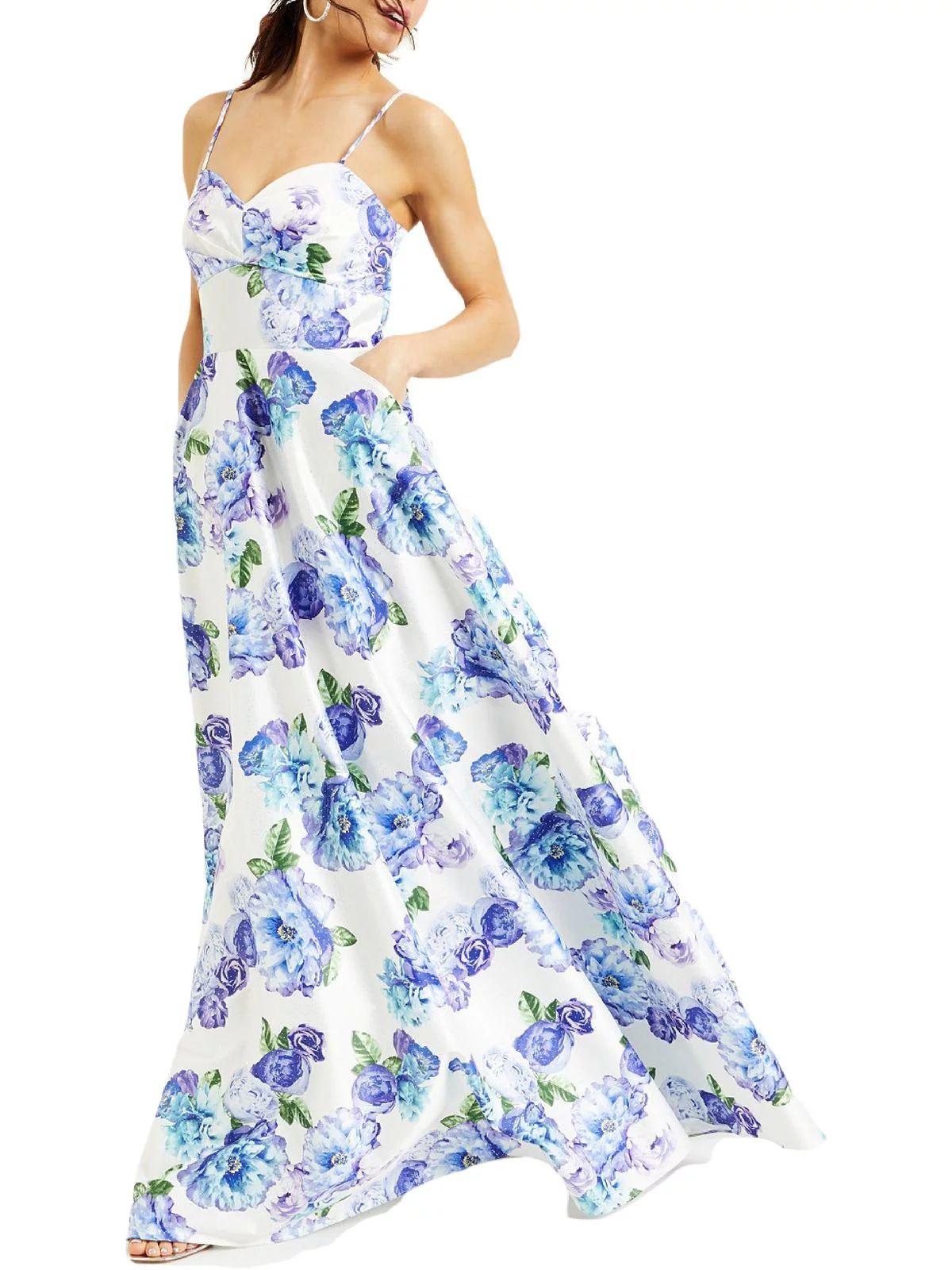 City Studio Womens Juniors Satin Floral Evening Dress White 3 | Walmart (US)