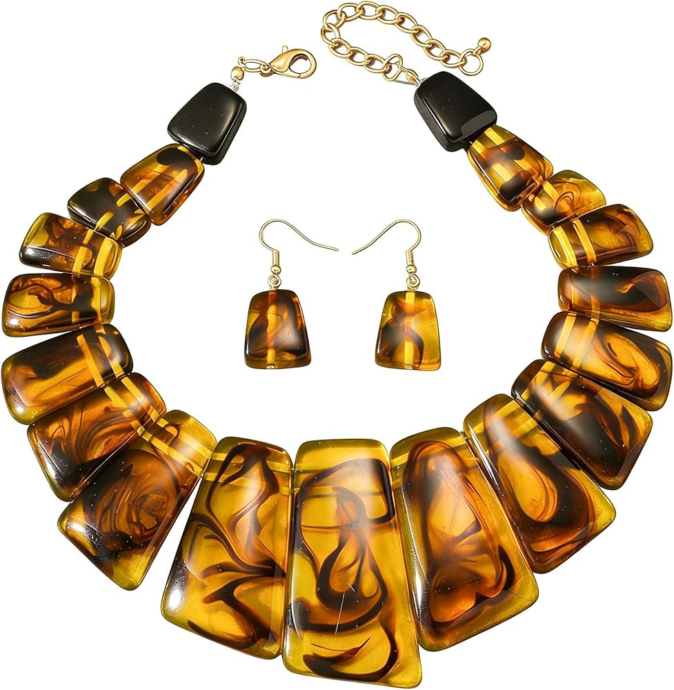 Acrylic Chunky Statement Necklace for Women Large Tortoise Shell Turquoise Stone Acrylic Link Cha... | Amazon (US)