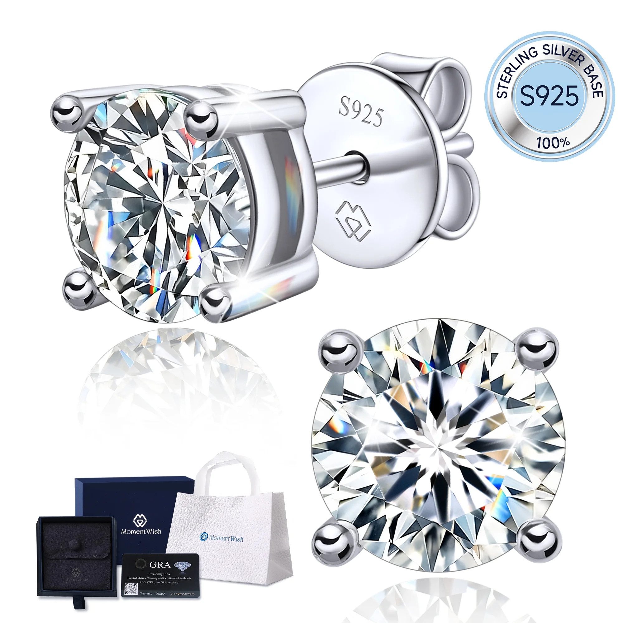 MomentWish 1 Carat Round Cut Moissanite Stud Earrings Sterling Silver Earrings Anniversary Birthd... | Walmart (US)